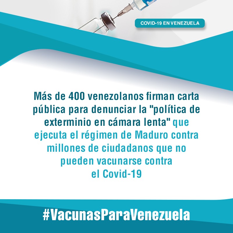 #CartaPública Más de 400 venezolanos exigen a gobiernos y organizaciones internacionales presionar al régimen para que entren vacunas contra Covid-19